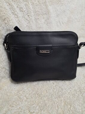 Rosetti Black Pebbled Vegan Leather Crossbody Bag Silver Hardware Travel Minimal